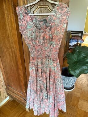 Chelsea & Theodore Coral and Mint Paisley Midi Dress